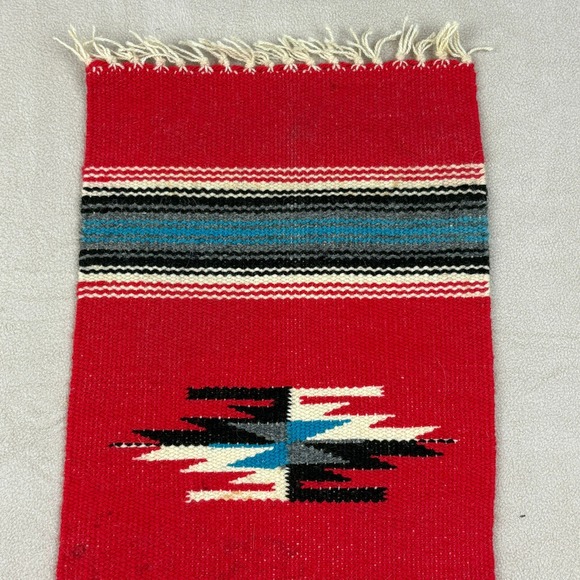 Vintage Chimayo Handmade Woven Wool Rug Indigenous Spanish‎ Textile 19 x 10 - Picture 3 of 4